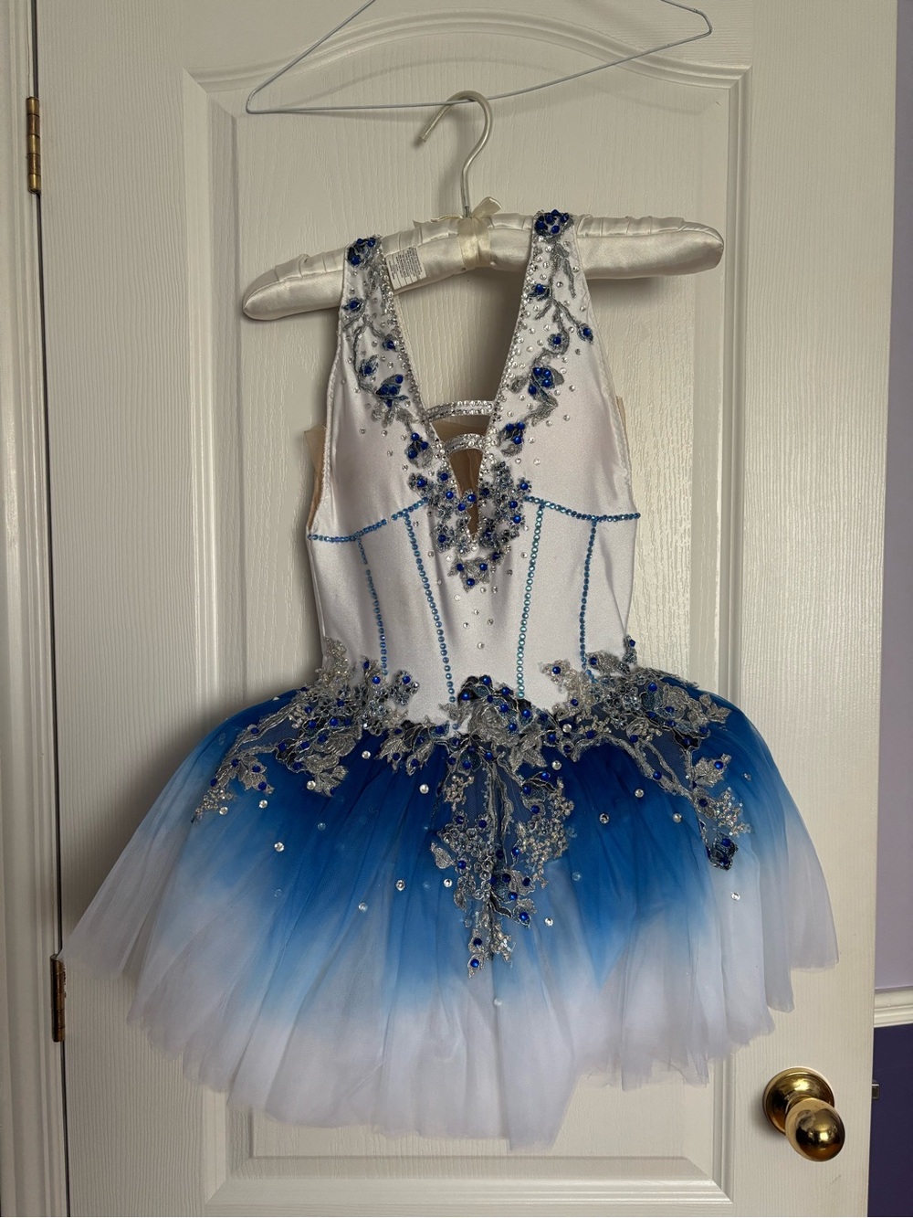 White and Blue Figure Skating and Ballet Tutu Dress
